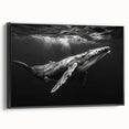 Framed wall art featuring a stunning design of a whale in a vibrant marine life scene, set against a black background, ideal for ocean lovers and modern decor.