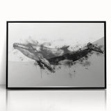 Framed acrylic wall art showcasing a detailed marine life design featuring a majestic whale, set against a sleek black frame, ideal for ocean-themed home decor.