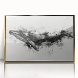 Framed acrylic wall art showcasing a stunning marine life design featuring a whale, accented with gold trim, ideal for ocean-themed decor and wildlife enthusiasts.