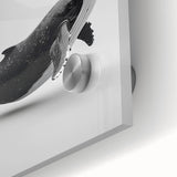 Close-up view of a vibrant whale design wall art piece, showcasing intricate details on acrylic glass, ideal for marine life decor enthusiasts, enhancing any interior space.
