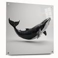 Acrylic glass wall art featuring a stunning marine life whale design, showcasing vibrant colors and intricate details, displayed from a side view with decorative pins for hanging.