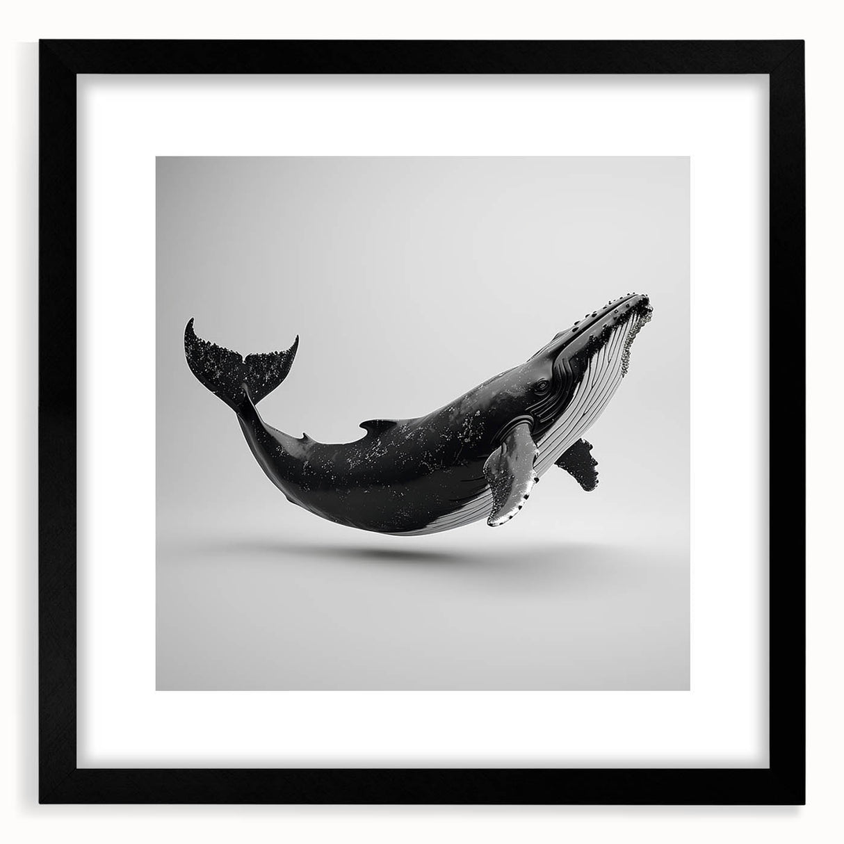 Framed wall art collection featuring a striking black mat and marine life whale design, ideal for ocean-themed decor, showcasing intricate details and vibrant colors.