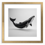 Framed wall art featuring a striking marine life design of a whale, elegantly matted and showcased with a gold frame, perfect for ocean-themed decor.