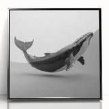 Framed wall art showcasing a striking whale design in vibrant colors, perfect for marine life enthusiasts, displayed with a sleek black frame and acrylic finish.