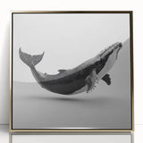 Framed wall art featuring a stunning whale design in acrylic with a gold frame, showcasing marine life in vibrant colors, perfect for ocean-themed decor.
