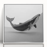 Framed acrylic wall art featuring a stunning design of marine life with a whale, set against a white background, perfect for ocean-themed decor in any space.
