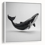 Framed canvas wall art showcasing a stunning marine life design, featuring a majestic whale in vibrant colors against a clean white background, perfect for ocean lovers.