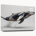 Acrylic wall art showcasing a side view of a marine life whale design, elegantly framed with pins, perfect for ocean-themed decor and eco-conscious interiors.