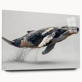 Acrylic wall art showcasing a side view of a marine life whale design, elegantly framed with pins, perfect for ocean-themed decor and eco-conscious interiors.