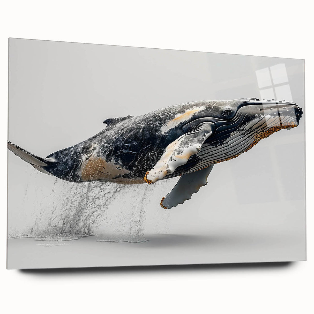 Acrylic wall art showcasing a stunning marine life design featuring a whale in a dynamic side view, highlighting vibrant colors and intricate details, perfect for ocean-themed decor.