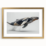 Framed wall art featuring a stunning marine life design with a whale, elegantly presented with a gold frame and mat, perfect for ocean-themed decor.