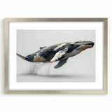 Elegant silver-framed wall art collection featuring a marine life whale design, showcasing intricate details and vibrant colors, perfect for ocean-themed decor.