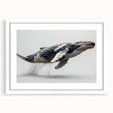Framed wall art featuring a stunning whale design in a marine life theme, set against a white mat, perfect for ocean lovers and home decor enthusiasts.