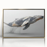 Framed acrylic wall art showcasing a stunning gold marine life whale design, perfect for ocean-themed decor, featuring intricate details and vibrant colors.