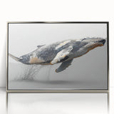 Framed acrylic wall art depicting a beautifully designed marine life scene featuring a whale, adorned with silver accents, perfect for ocean-themed decor.