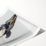 Colorful marine life wall art featuring a majestic whale design, printed on high-quality paper, showcasing vibrant ocean colors, perfect for home decor.