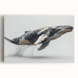 Vibrant stretched canvas wall art showcasing a majestic whale design, featuring rich blues and whites, perfect for marine life enthusiasts and coastal decor.