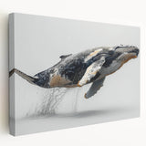 Stretched canvas wall art showcasing a vibrant marine life design featuring a majestic whale in shades of blue and turquoise, perfect for ocean-themed decor.