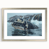 Framed silver wall art showcasing a majestic whale design, featuring intricate marine life details and a sleek mat, perfect for ocean-themed decor.