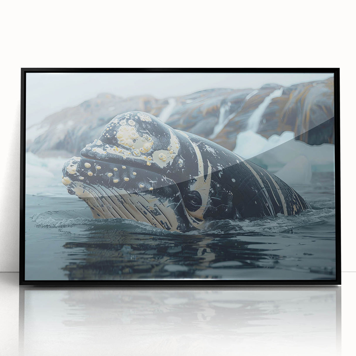 Framed wall art featuring a stunning whale design in black acrylic, showcasing marine life with intricate details, perfect for ocean-themed decor.