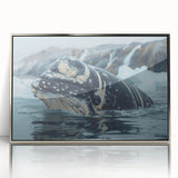 Framed wall art featuring a stunning marine life design with a silver-accented whale, showcasing intricate details and vibrant colors, perfect for ocean-themed decor.
