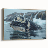 Framed wall art featuring a stunning whale design in a marine life theme, showcased in a gold frame against a neutral background, perfect for ocean-inspired decor.