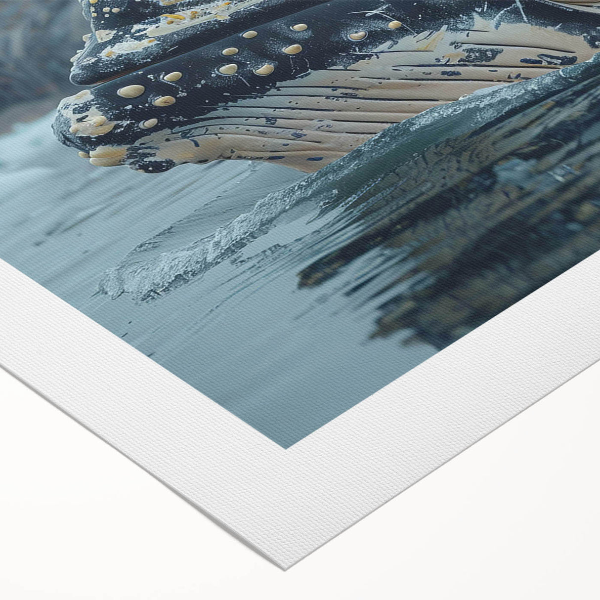 Rolled canvas wall art showcasing a vibrant whale design, highlighting marine life in vivid blues and greens, perfect for ocean-themed decor.
