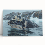 Stretched canvas wall art featuring a vibrant marine life design with a whimsical whale, perfect for ocean-themed decor. Ideal for adding color and creativity to any room.