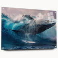 Acrylic wall art featuring a vibrant marine life design showcasing a majestic whale in shades of blue and green, elegantly displayed with pins. Ideal for ocean-themed decor.