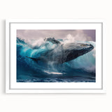 Whale-themed wall art design in a white frame with a mat, showcasing marine life aesthetics. Ideal for ocean lovers, this artwork adds elegance to any room decor.