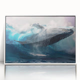 Framed wall art featuring a stunning marine life design showcasing a whale against a white backdrop, perfect for ocean-themed decor in modern interiors.