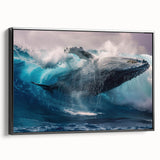 Framed wall art featuring a striking blue whale design on canvas, showcasing marine life with intricate details and vibrant colors, perfect for ocean-themed decor.