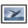 Framed wall art showcasing a stunning marine life design featuring a whale, set in a contemporary black frame with a mat, ideal for ocean-themed decor.
