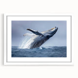 Framed wall art collection showcasing a majestic whale design in a minimalist white mat, perfect for marine-themed decor in modern interiors.
