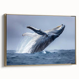 Framed wall art showcasing an elegant gold-accented whale design from the Marine Life collection, highlighting intricate details and vibrant colors, perfect for ocean-themed decor.