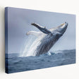 Stretched canvas featuring a vibrant marine life design showcasing a majestic whale, perfect for ocean-themed decor, with rich colors and intricate details in a side view.