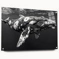 Acrylic wall art collection showcasing a vibrant marine life whale design, viewed from the side with pins, perfect for ocean-themed decor.