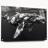 Acrylic wall art collection showcasing a vibrant marine life whale design, viewed from the side with pins, perfect for ocean-themed decor.