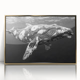 Framed wall art featuring a stunning marine life design showcasing a whale in vibrant colors, set against a luxurious gold frame, perfect for ocean-themed decor.