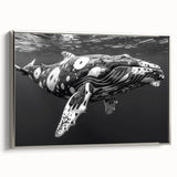 Framed canvas wall art showcasing a stunning silver whale design, highlighting intricate marine life details against a soft background, perfect for ocean-themed decor.