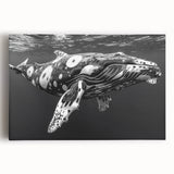 Stretched canvas wall art featuring a vibrant marine life design with a majestic whale, showcasing intricate details and rich colors, perfect for ocean-themed decor.