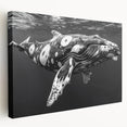 Stretched canvas wall art featuring a detailed side view of a majestic whale, showcasing vibrant marine colors and intricate textures, perfect for ocean-themed decor.