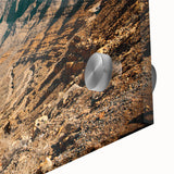 Large abstract wall art on acrylic glass featuring swirling patterns in earthy tones, suitable for dining room ambiance.