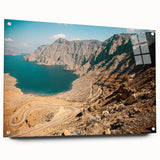 Large abstract wall art on acrylic glass showcasing swirling patterns in muted earth tones.