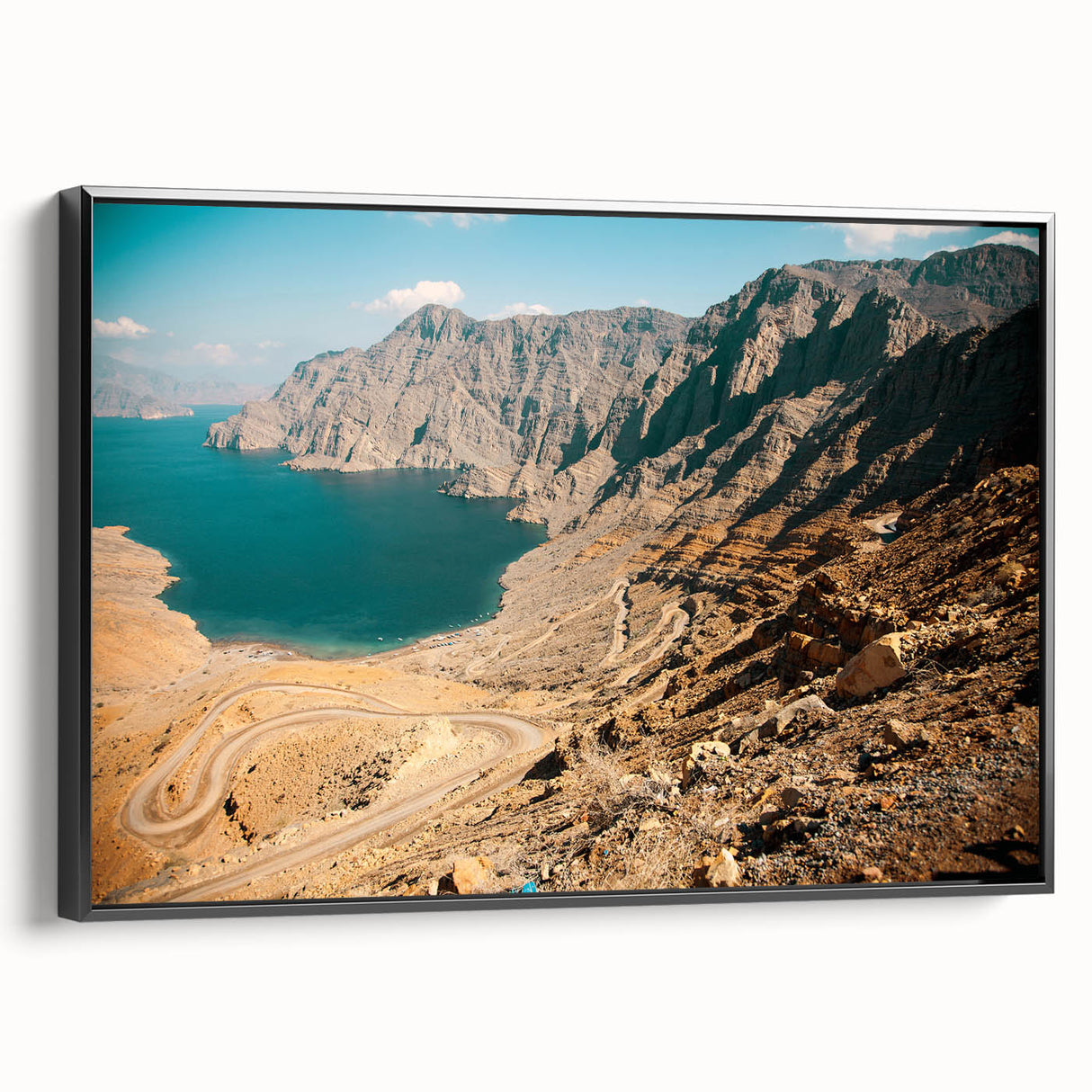 Black and white landscape art painting on a framed canvas, featuring a vintage Middle Eastern scene, ideal for bedroom decor.