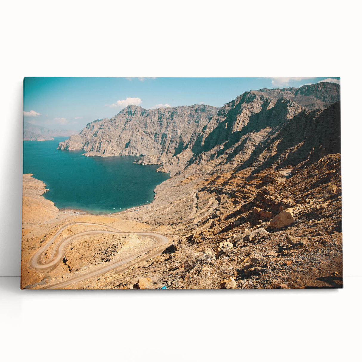 Black and white stretched canvas of Middle Eastern cityscape, ideal for kitchen wall art or bedroom ambiance.