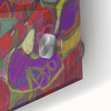 Mid-century modernist large abstract wall art in acrylic glass, featuring geometric shapes in muted colors.