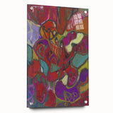 Large abstract wall art on acrylic glass, featuring bold geometric shapes in vibrant colors.
