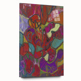 Large abstract wall art by Adolf Holzel in vibrant colors on acrylic glass, ideal for modern bedroom or dining room ambiance.