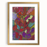 Extra large abstract art print with textured design in muted earth tones, framed in gold, ideal for living room decor.